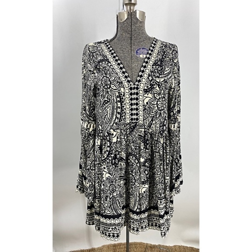 Umgee Paisley floral print V-neck bell sleeve boho dress L